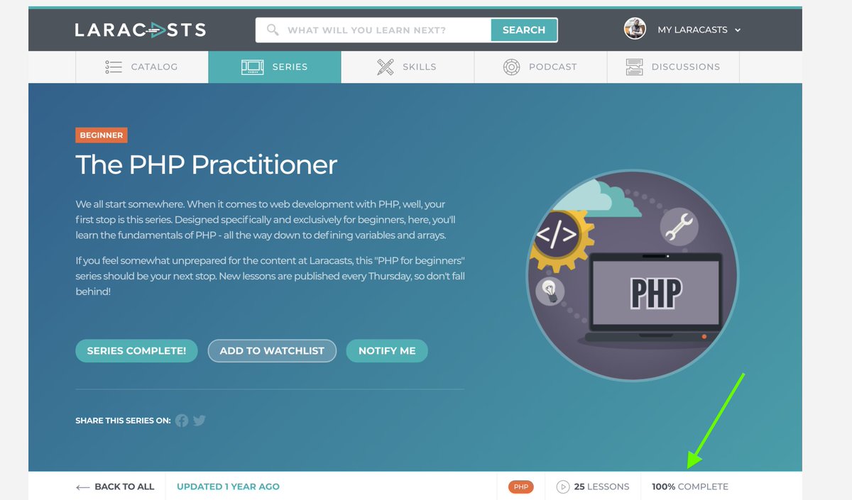 HarmanManchanda's tweet image. Day 98/365:
The PHP Practitioner: Completed 25 out of 25 lectures

Thanks @jeffrey_way for Great and Quick Series
Can&apos;t wait to start on laravelfromscratch.com @laracasts 

#Php7 #PhpScripts #phpx2018 #phpstudy #Laravel 
3.65 x ( #100DaysOfCode #100DaysOfDesign  )