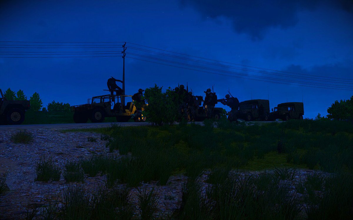 broma3arma's tweet photo. As we had a delay on our deployment, the BromA soldiers met with Lady Dusk once again. With extraction we possibly took half of the sand along in our gear. What a night.  #BromA #arma3 @bohemiainteract @Arma3official #MilSim #nofunallowed #Arma #community #NVG #MyButtItches https://t.co/3rDBp19GEy