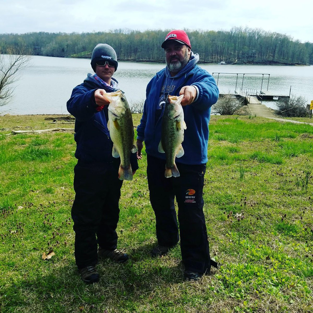 TCHSFishing's tweet photo. Dylan Chambless and his grandfather Steve braved the cold, windy conditions on Lake Barkley yesterday.  They were rewarded with some very nice bass!  Great job guys! https://t.co/sobrFi6exa