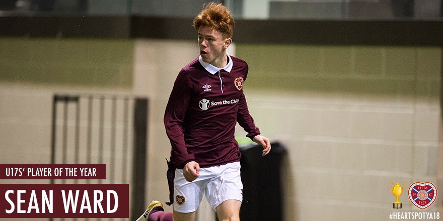 🏆 The 2017/18 Hearts Player of the Year Awards are underway at Tynecastle! First award goes to Sean Ward, the U17 POTY 👏