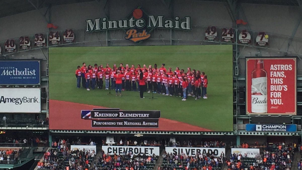 CoachAtkins27's tweet photo. @KreinhopKISD Choir singing the National Anthem before the Astros take on the Padres! Great job! https://t.co/vsSZ0Mva9o