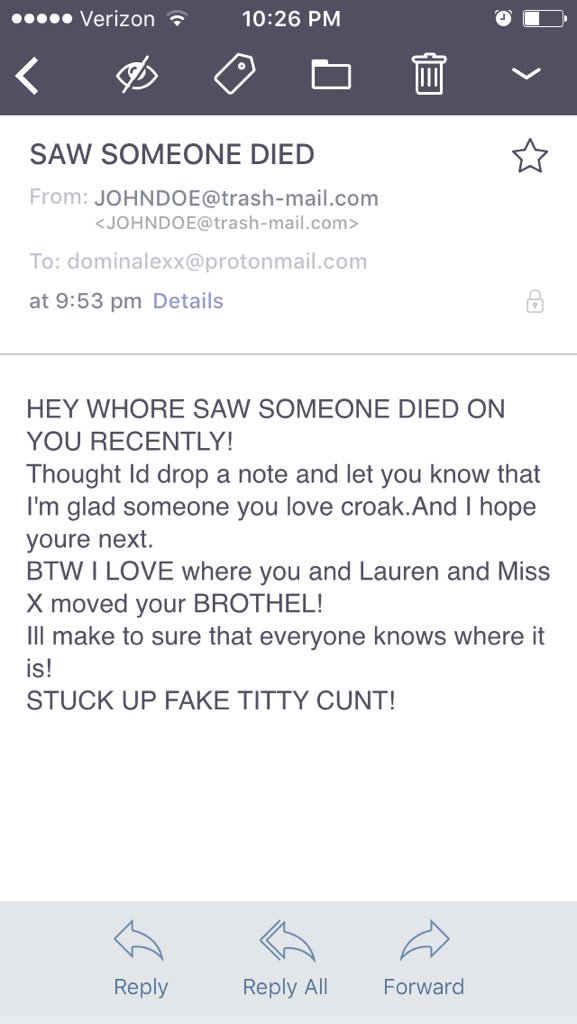 DominaLexx's tweet photo. This is so nice to read after a funeral!           (Actually this is nothing compared to his recent last few before this which  motivated us to go back to law enforcement again.).   #stalker #cyberstalking #canyoufeelthelove https://t.co/Fl01Y9eAE6