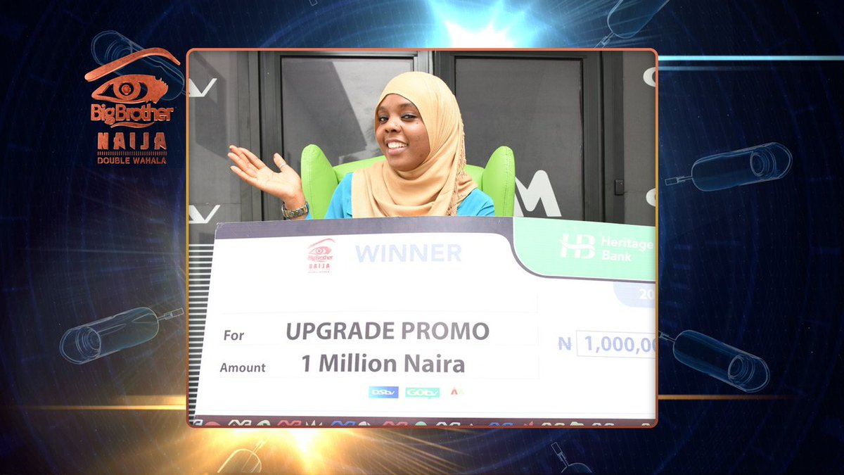 BBNaija's tweet photo. Ms. Jumai Abdullahi has won herself the HoH chair and N1 million Naira in the #ItPaystoupgrade competition. The chair is supplied by @e20_creazioni. You too could win, check it out here: https://t.co/Fhk756PSE5 https://t.co/SYzHXoWkU0