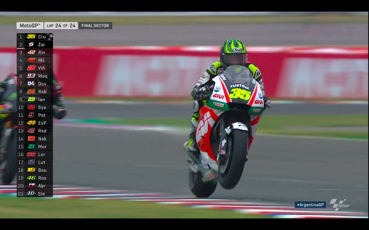 lcr_team's tweet photo. Cal Crutchlow wins the #ArgentinaGP! @calcrutchlow @Castrol @GIVI_OFFICIAL https://t.co/vECo4jVUnB
