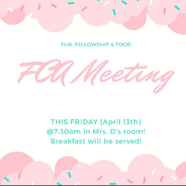 egmmsfca's tweet photo. Guess what time it is?? FCA TIME!! FRIDAY. 7:30AM. MS.D’S ROOM!! MAKE SURE TO BE THERE!! #fcaegmms #fcafriday #egmms #faith #worship @EastGarnerMMS https://t.co/tg88MUmRrP