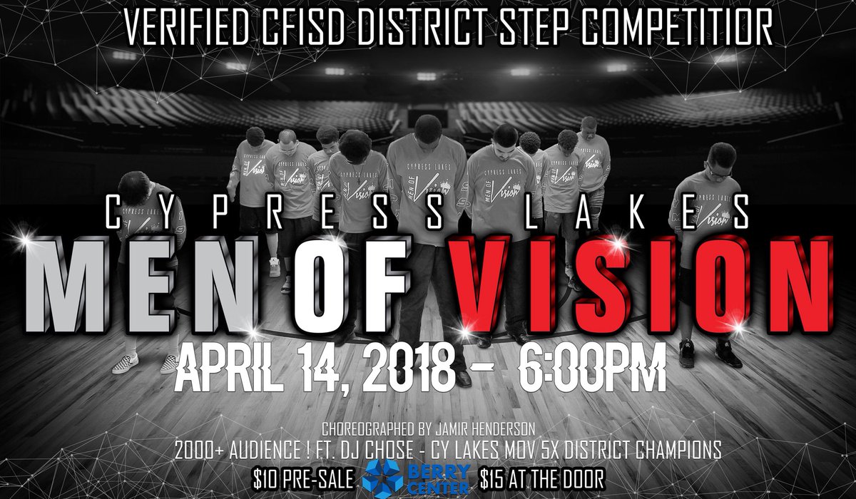 MOV Step Team (@cylakesmov) on Twitter photo 🚨 Attention 🚨 Come support your favorite boys step team in CFISD , as they compete in the Cypress FairBanks - ISD District Step Show Competition ! 〰️💸💰 Tickets $10 Presale $15 At the door 💸💰 Location : Berry Center Arena ✅ Special Guest <a href="/djchose/">DJ Chose (Aint that DJ Chose Over There?)</a> ✅ 🚨 Attention 🚨 Come support your favorite boys step team in CFISD , as they compete in the Cypress FairBanks - ISD District Step Show Competition ! 〰️💸💰 Tickets $10 Presale $15 At the door 💸💰 Location : Berry Center Arena ✅ Special Guest <a href="/djchose/">DJ Chose (Aint that DJ Chose Over There?)</a> ✅