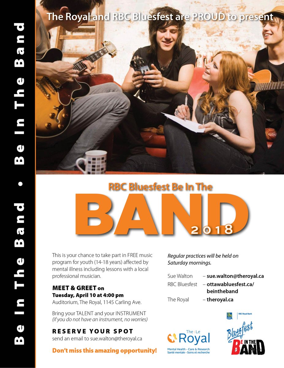 TheRoyalMHC's tweet photo. The #BeintheBand program is back.
Youth ages 14-18: Meet new people, take music lessons, and perform at @ottawabluesfest this summer!
Interested? Join us on Tuesday: https://t.co/7HcRfevBTe
