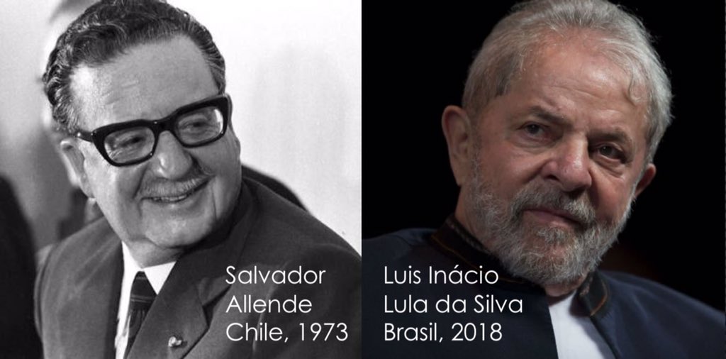 anquero123's tweet photo. Los que se sienten dueños de America Latina ya no necesitan a un militar sanguinario, como Pinochet, para el golpe de estado; es más moderno: se usan jueces corruptos para impedirle a un candidato, como Lula, ganar una elección #Brasil https://t.co/fJONcw5zx8