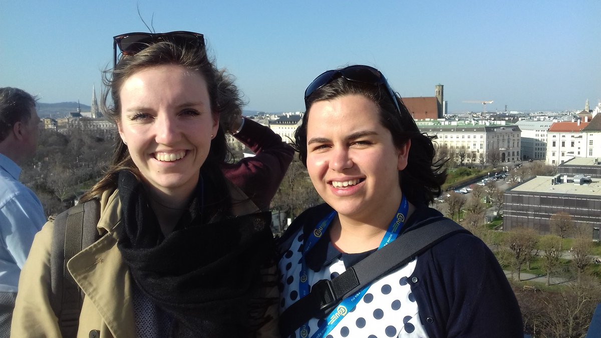 TSNphil's tweet photo. Back @EuroGeosciences #EGU17 in #Vienna  and here are the #uk #teachers Representing the South @geography_kes (left) and the North: @EmmaEarth Joining teachers across Europe for #CPD #GIFT18 https://t.co/mf5GStzTTI