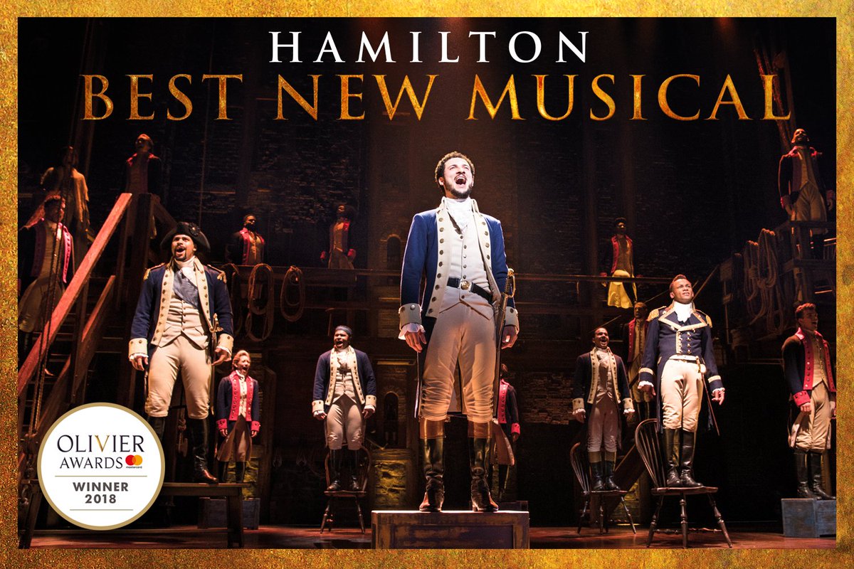 HamiltonWestEnd's tweet photo. #HamiltonLDN - Best New Musical winner at the #OlivierAwards https://t.co/WXrnlHinFh