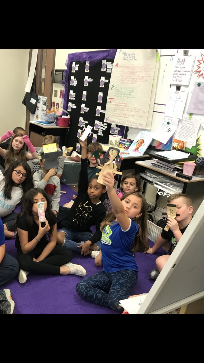 catkoonce's tweet photo. We made puppets and performed shows to learn about character traits! Way to be creative! #wearewolverrines #EMSproud https://t.co/y9R4XfTttH