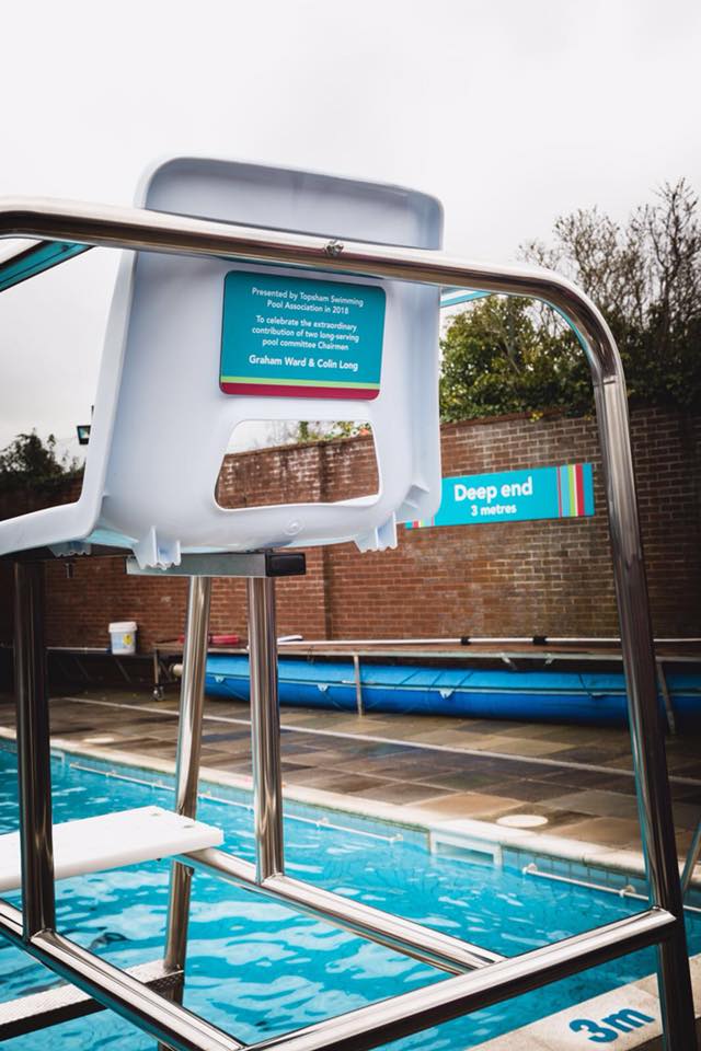 TopshamPool's tweet photo. We're open! The pool was a toasty 31 degrees, we unveiled the new lifeguard's chair and worked up an appetite for cake. We'll be open 7 days a week now for the season https://t.co/d4DiFjn7fG https://t.co/zYSGXSK2IE