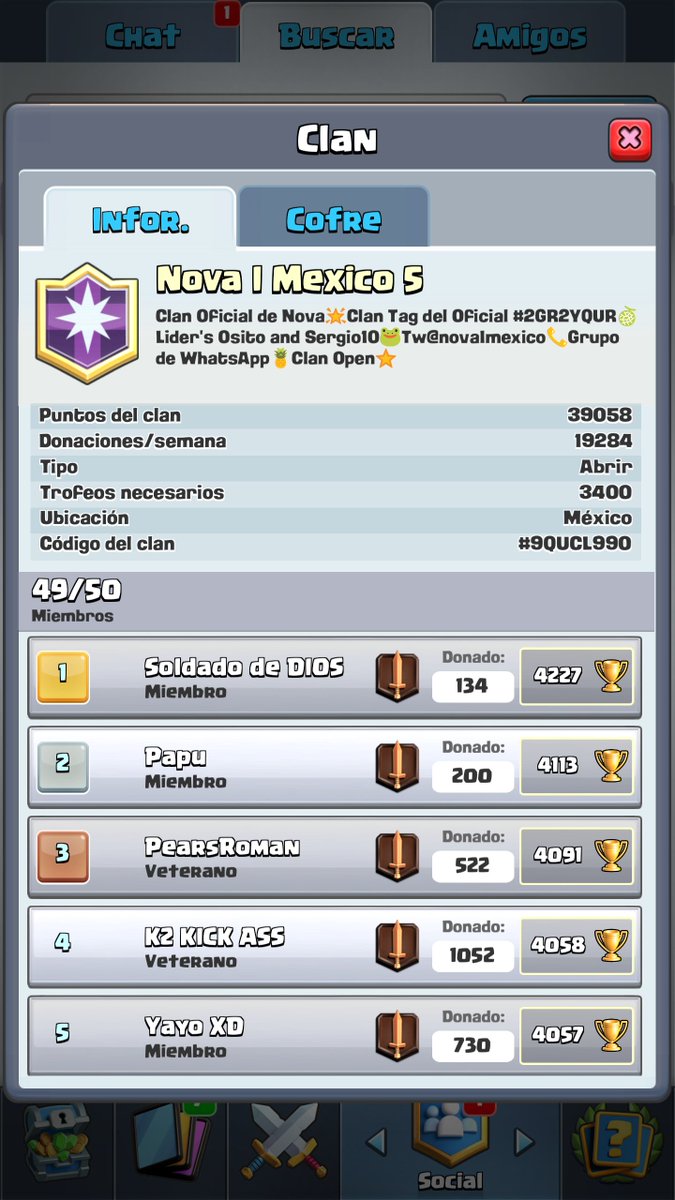 Cantera Nova I mexico 5 clan tag #9QUCL990. +3.4 k🏆