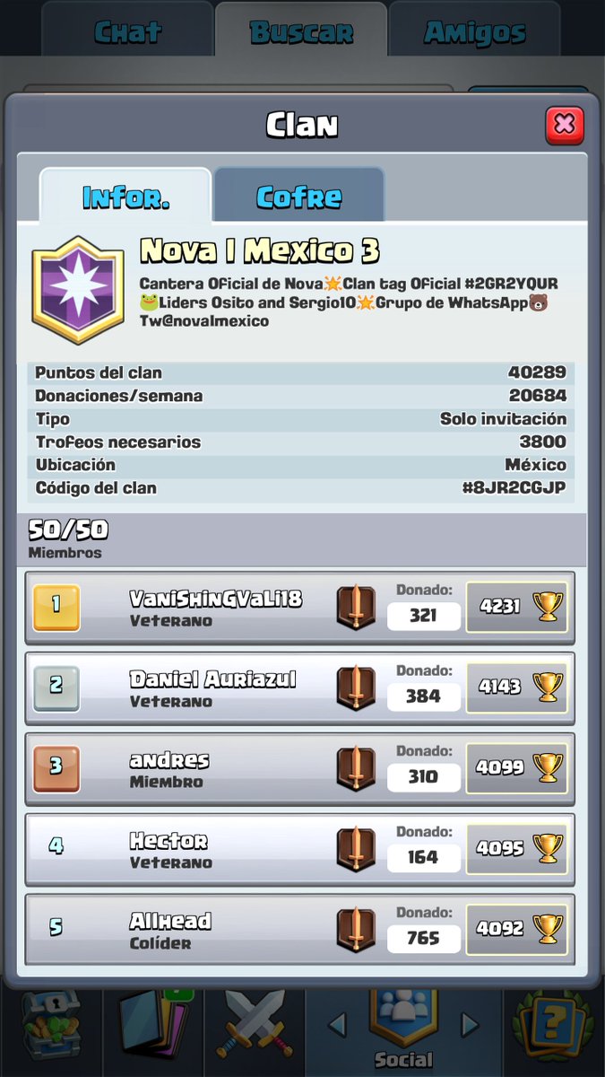 Cantera Nova I mexico 3 clan tag #8JR2CGJP +3.8 k🏆