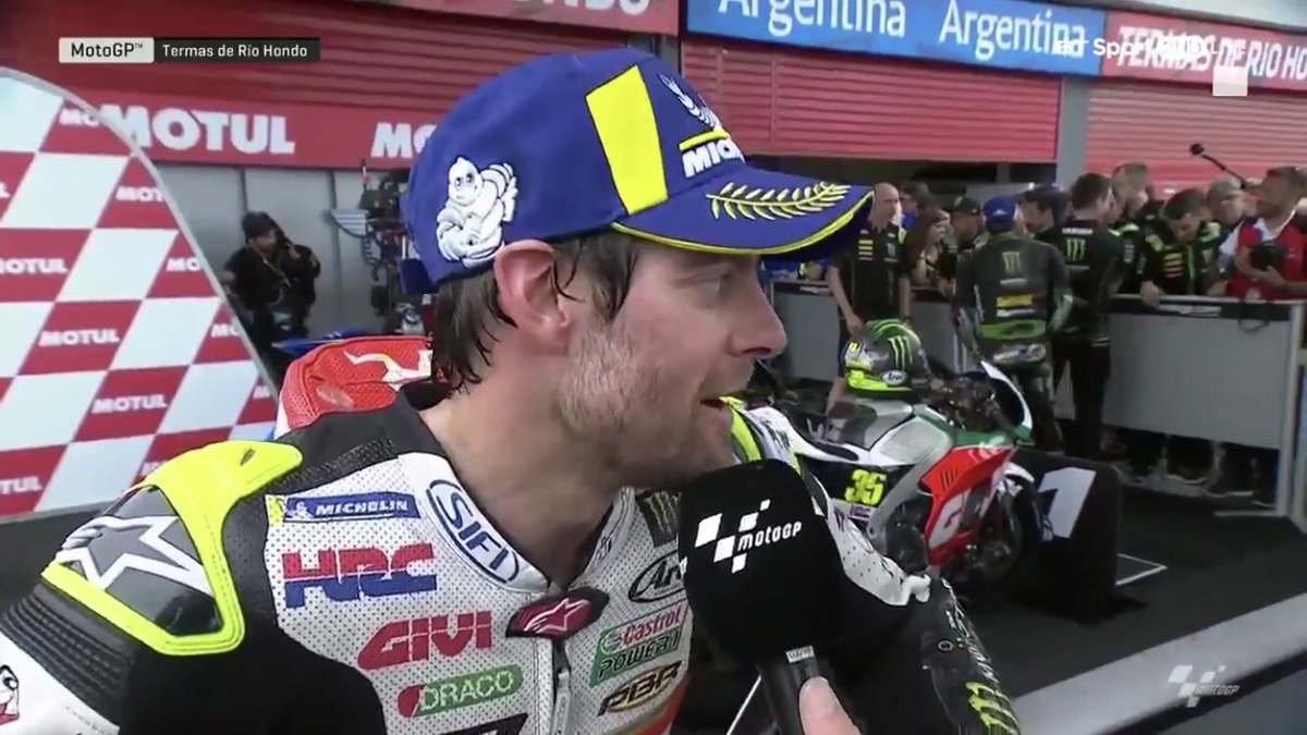 davekneen's tweet photo. Nice touch by winner of the Argentina MotoGP @calcrutchlow - the Isle of Man 3 Legs of Man on the back of his leathers! #Argentina #MotoGP #isleofman https://t.co/bqzgT9ooGp