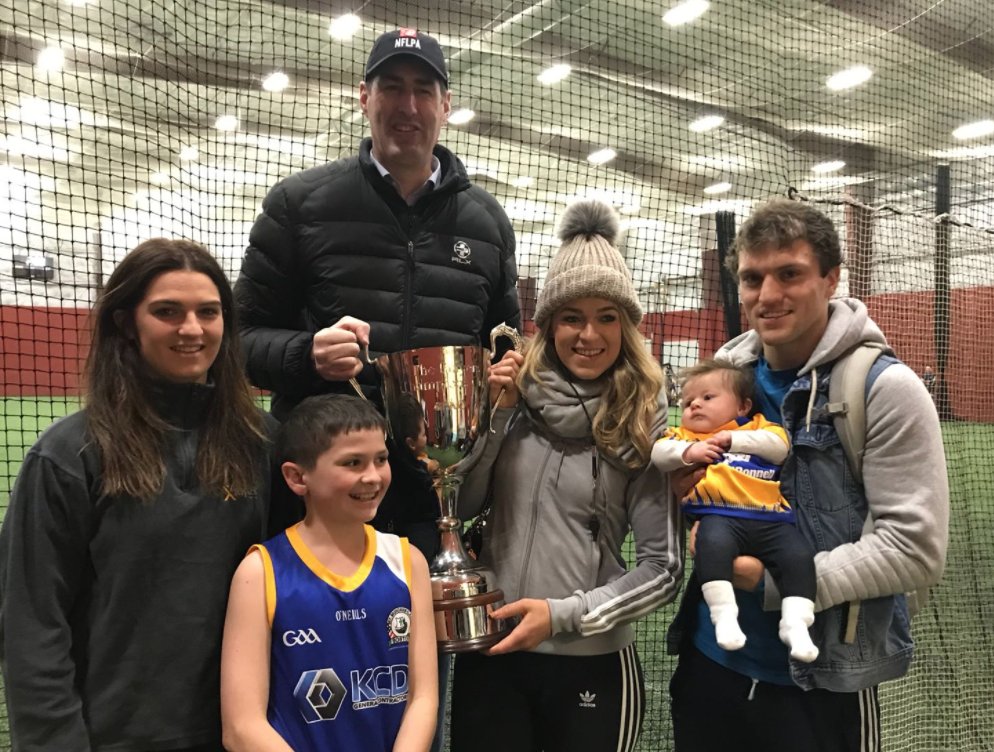 Players giving back and growing the game! This morning, <a href="/townhurler/">Shane O'Donnell</a> <a href="/wayneen22/">Lorraine Ryan</a> and @Niamh_Collins spent time with <a href="/GAABoston/">Boston GAA</a> youth... and brought the #playerschampionscup along! <a href="/GAA_USA/">USGAA</a> <a href="/FenwaySportsMgt/">Fenway Sports Management</a> <a href="/RedSox/">Red Sox</a> <a href="/AIGinsurance/">AIG</a> #weseepeople
