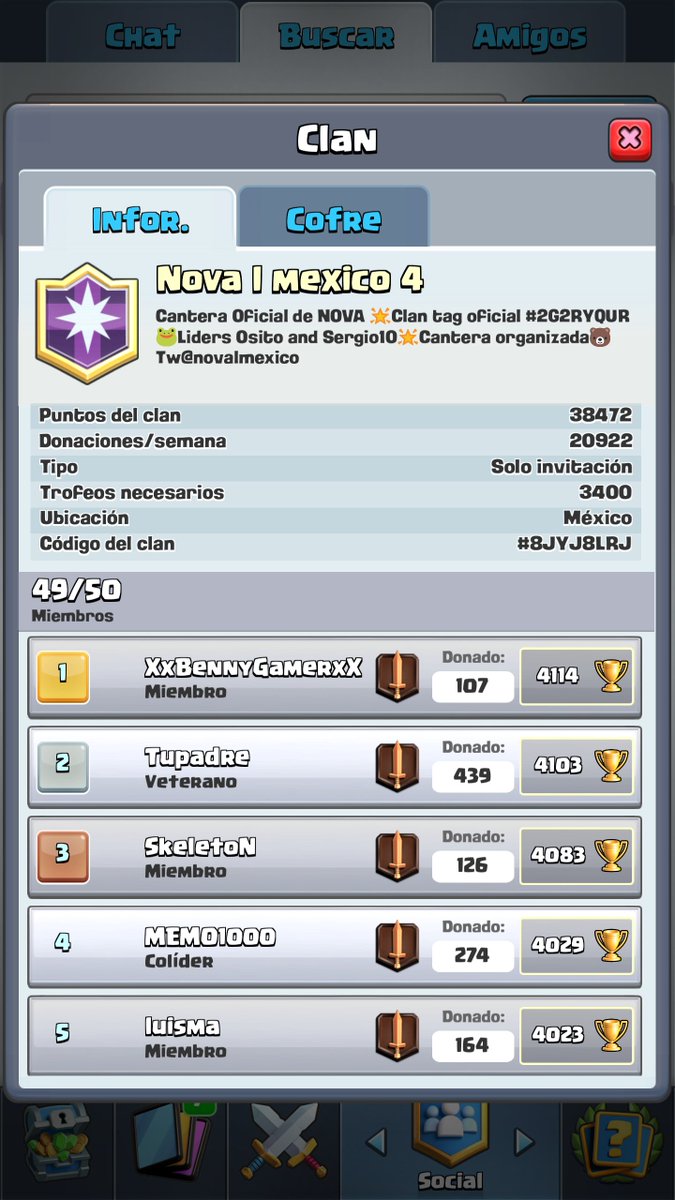 Cantera Nova I mexico 4 clan tag #8JYJ8LRJ +3.6 k🏆