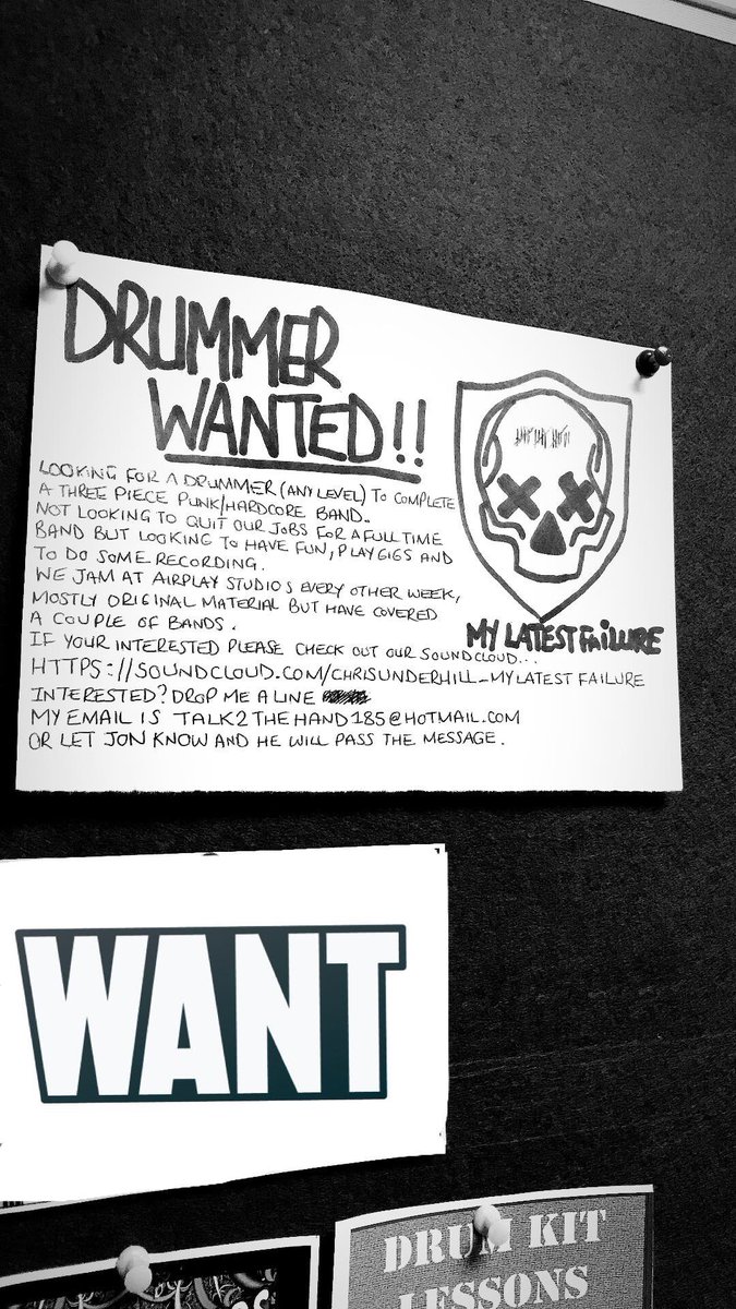 ChrisUnderhill's tweet photo. #DRUMMERWANTED #LONDON #MIDDLESEX #MYLATESTFAILURE https://t.co/7R5EP08MHy