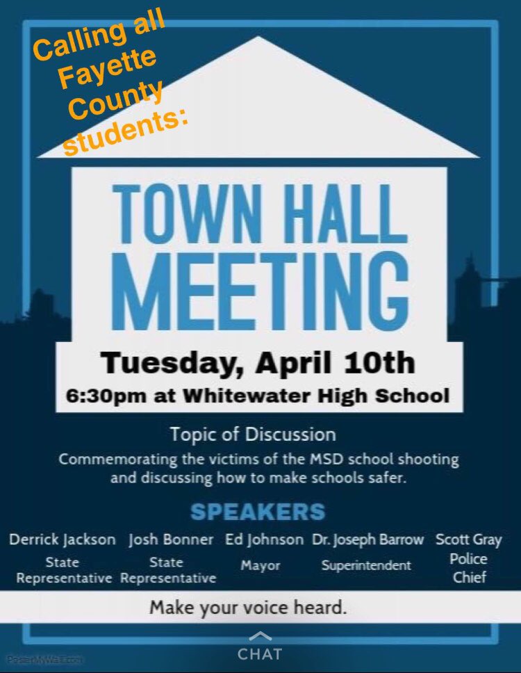 SCHS4Change's tweet photo. we’d love to see you at the fayette county town hall at 6:30 this tuesday!! come to discuss safety in our schools in the wake of the MSD shooting https://t.co/WoJswZkoOQ