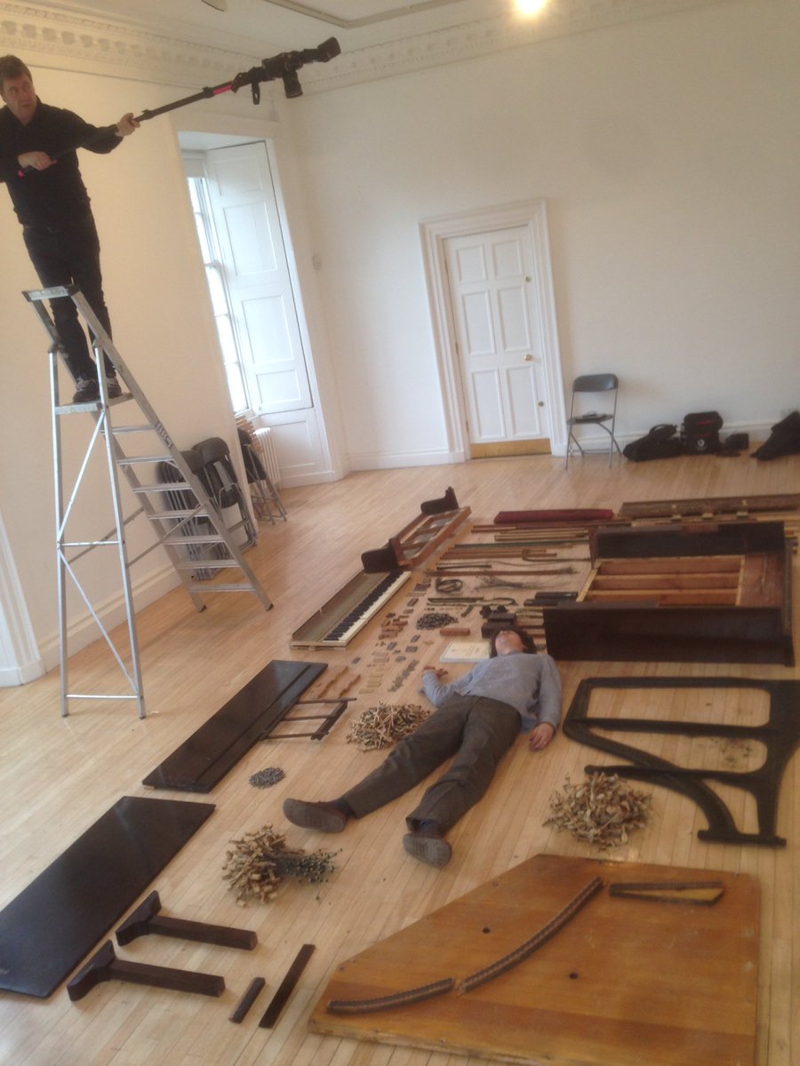 PianodromeLive's tweet photo. A piano dissected in to all its bits makes for tiring work. #piano #pianodrome #EdSciFest https://t.co/tiJPMSxsjd