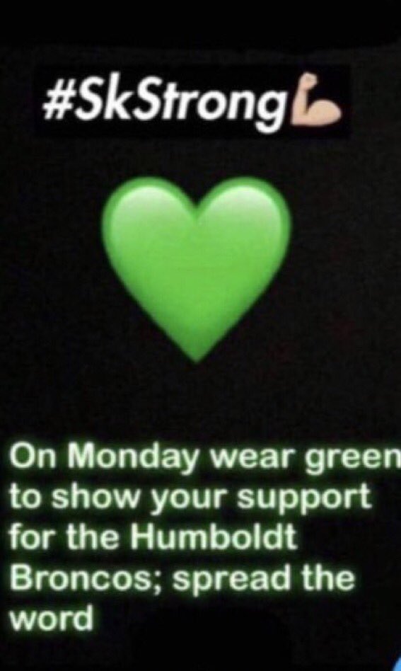 Please consider wearing green/yellow tomorrow to show your support to send strength &amp; love to all those involved in the terrible accident over the weekend.
#prayforhumboldt #PrayersForHumboldt #humboltstrong