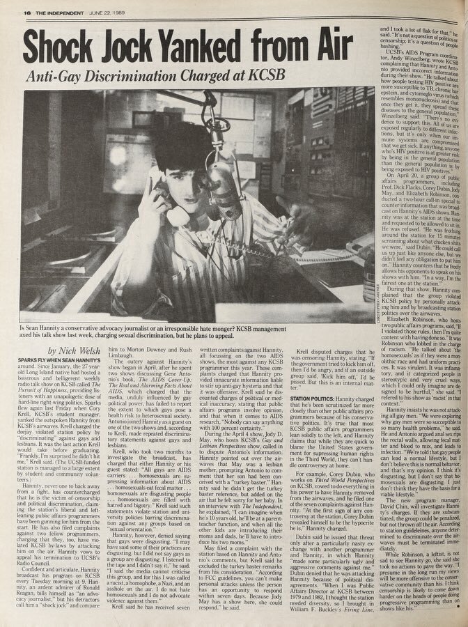 BillyBaldwin's tweet photo. Santa Barbara has fond memories of @seanhannity's time here in the 80s.

He got the boot here as a shock jock cuz he and/ or his guests spewed such morsels of enlightenment as… "All gays are AIDS carriers", "Gays eat fecal matter" &amp; "Homosexuals are disgusting people"
#ClassAct https://t.co/OVMuqoEUus