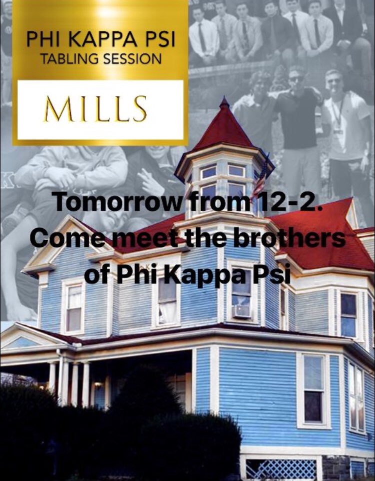 pkponeonta's tweet photo. Tomorrow come meet the brothers of phi kappa psi at mills from 12 to 2 !!! https://t.co/vs3dYkZRES