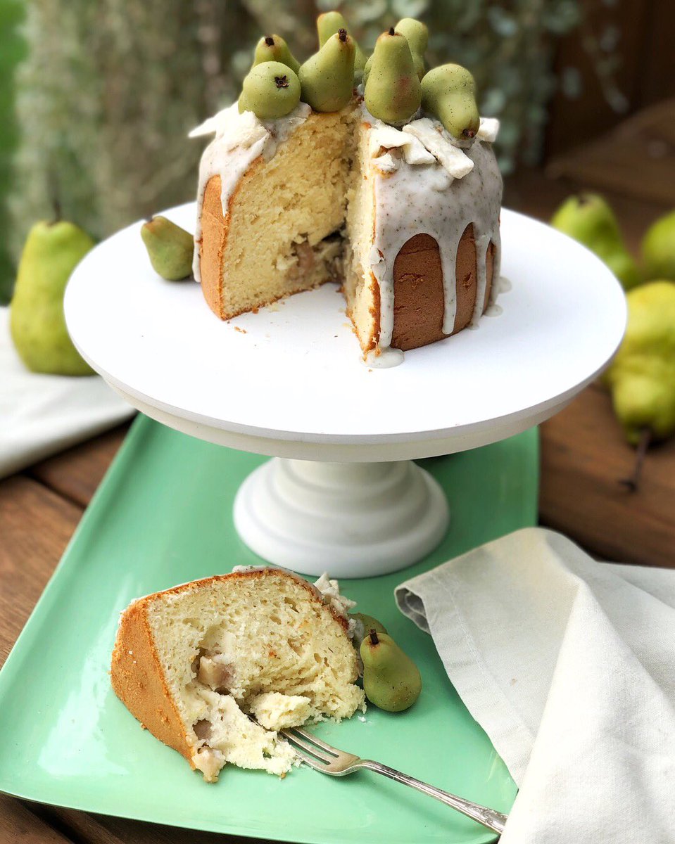 Thesugarologist's tweet photo. And then there were pears for days- a little weekend pear and cardamom chiffon cake with home made marzipan pears- heading into my lunchbox this week, I might even share 🍐😍#thesugarologist https://t.co/oZ2i7UDHz8