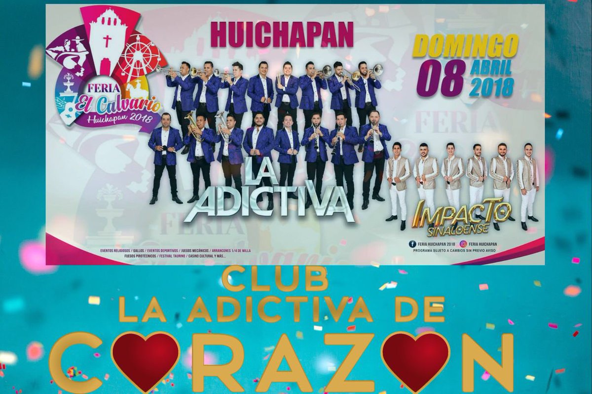 Adictiva26's tweet photo. HOY 0⃣8⃣ LA FERIA DEL CALVARIO, HUICHAPAN SE ENGALANARÁ CON LAS CANCIONES DE LA @adictivaoficial Y LO MAS NUEVO ESTA ES TU CANCIÓN...

@anvalmusic @anvalandres  @AdicDCorazon https://t.co/BNh9nQrGMx