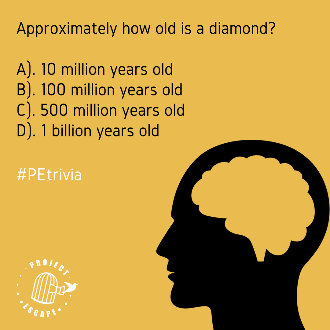 projectescapePA's tweet photo. Do you know how old a diamond is? Post your answer with the hashtag #PEtrivia https://t.co/96U16aYXyd