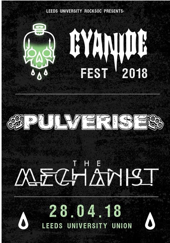 luurocksoc's tweet photo. On the 28th April 2018, we're running our first #CyanideFest ! In aid of the Sophie Lancaster Foundation! Already announced we've got @TheMechanistUK @PulveriseUK @Badpollyanna and @NearBlackout with many more to come! #leeds https://t.co/mPJBfxwpw3