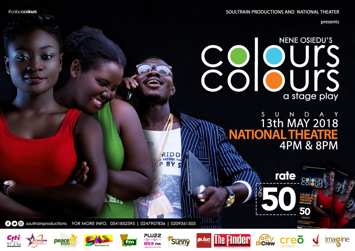 Nene_Osiedu's tweet photo. This mother's day, I warmly invite you to see my play #ColoursColours a classic stage comedy at the National Theatre on May 13, @ 4pm and 8pm. Tickets are available for a cool GHS 50.00.
Make a date with us!
#ColoursColours https://t.co/O8rvfhqvj5