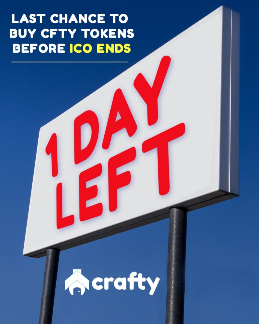 craftywork_'s tweet photo. The last chance to buy CFTY tokens It´s just 1 day from now! Don´t miss this opportunity to be part of this great project. Remember that unsold tokens will be burned. #crafty #craftywork #easethework #ICO #blockchain #ethereum #cryptocurrency #app https://t.co/Nxbu61Yu5s