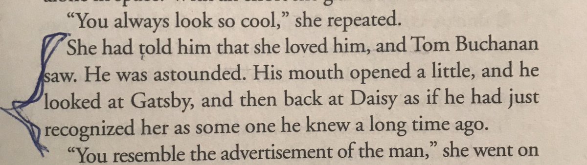 MaddieCP517M's tweet photo. Tom had been sleeping through his life with Daisy and when he witnessed the affair between Gatsby and her and their true love.. it shocked him back to life. He remembered who he used to love and why he was married to her. #TGGSymbol #Ch7 (119) https://t.co/MGoGv4FZq0