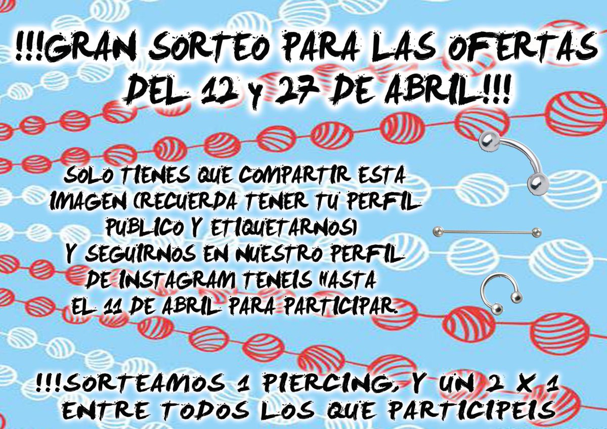 OniricBodyArt's tweet photo. Márcate a fuego estas fechas! Todos los piercings a 10 euros, y recuerda que compartiendo esta publicación entrarás en el sorteo de un piercing gratis y un vale 2x1 en piercings a que esperas para participar!? Total, es gratis https://t.co/MmhM2ZPn2J