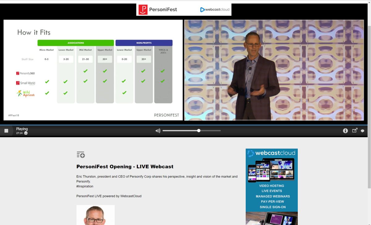<a href="/webcastcloud/">webcastcloud</a> #live from #PFest18 Opening with CEO @thurston_eric 
Creating Communities through Continuing Conversations