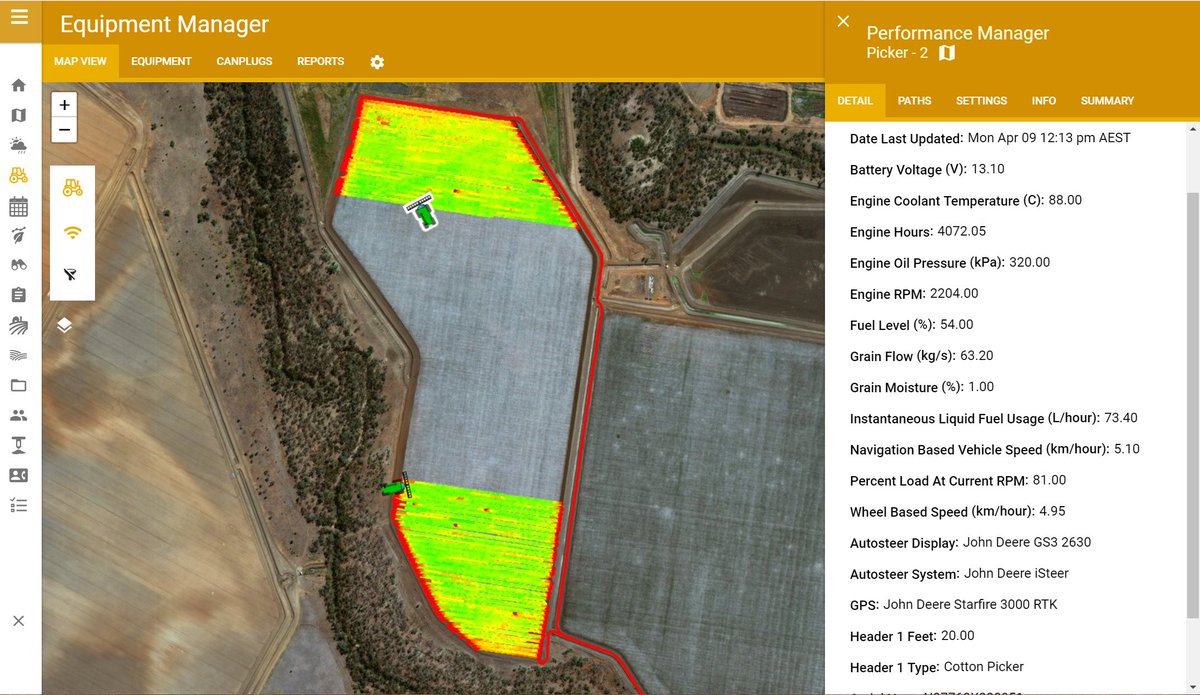 k_hoyda_ag's tweet photo. Pretty neat watching Cotton Harvest come off the fields live. Can't wait to get it processed and into FarmCommand next! Track all your equipment and get cleaned up data with @farmers_edge #ausag https://t.co/LGKIkfUB8i
