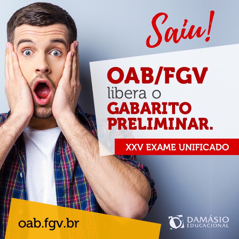 DamasioNit's tweet photo. SAIU! OAB-FGV divulga Gabarito Preliminar do #XXVExame Unificado – 1a fase: https://t.co/nbEvnimCnO
.
.
#oab #oabxxv #gabarito preliminar #oabniteroi #niteroioab #guiadeniteroi https://t.co/WAH5A594xI