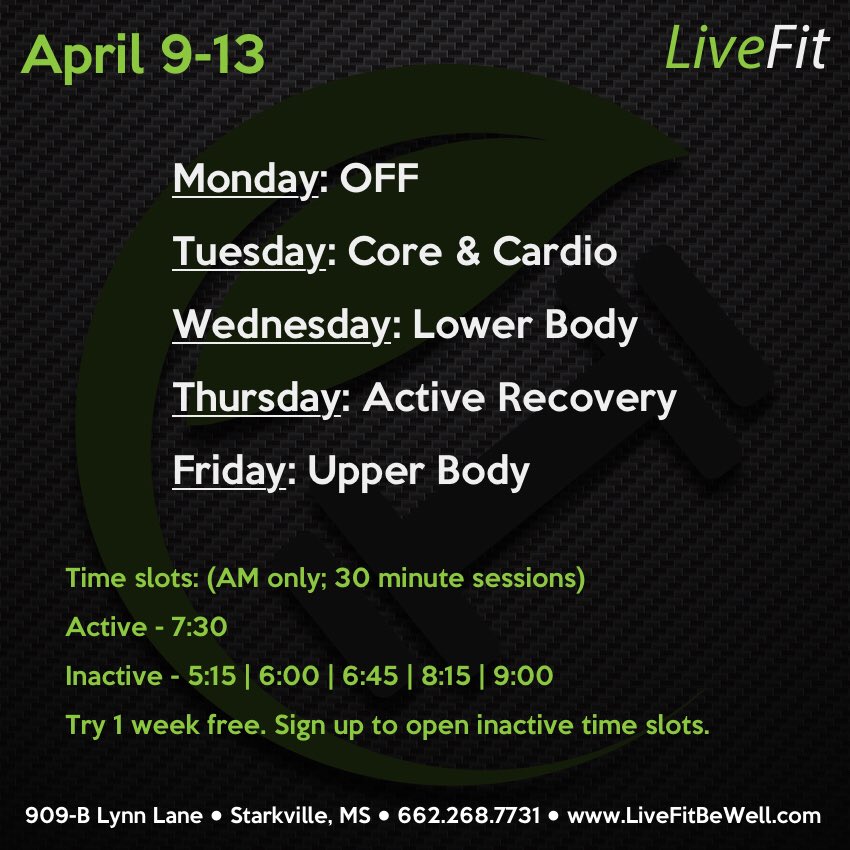 LiveFitBeWell's tweet photo. We’re back! #starkville #starkvegas #livefitbewell #livefit https://t.co/9eRV7eAY7k