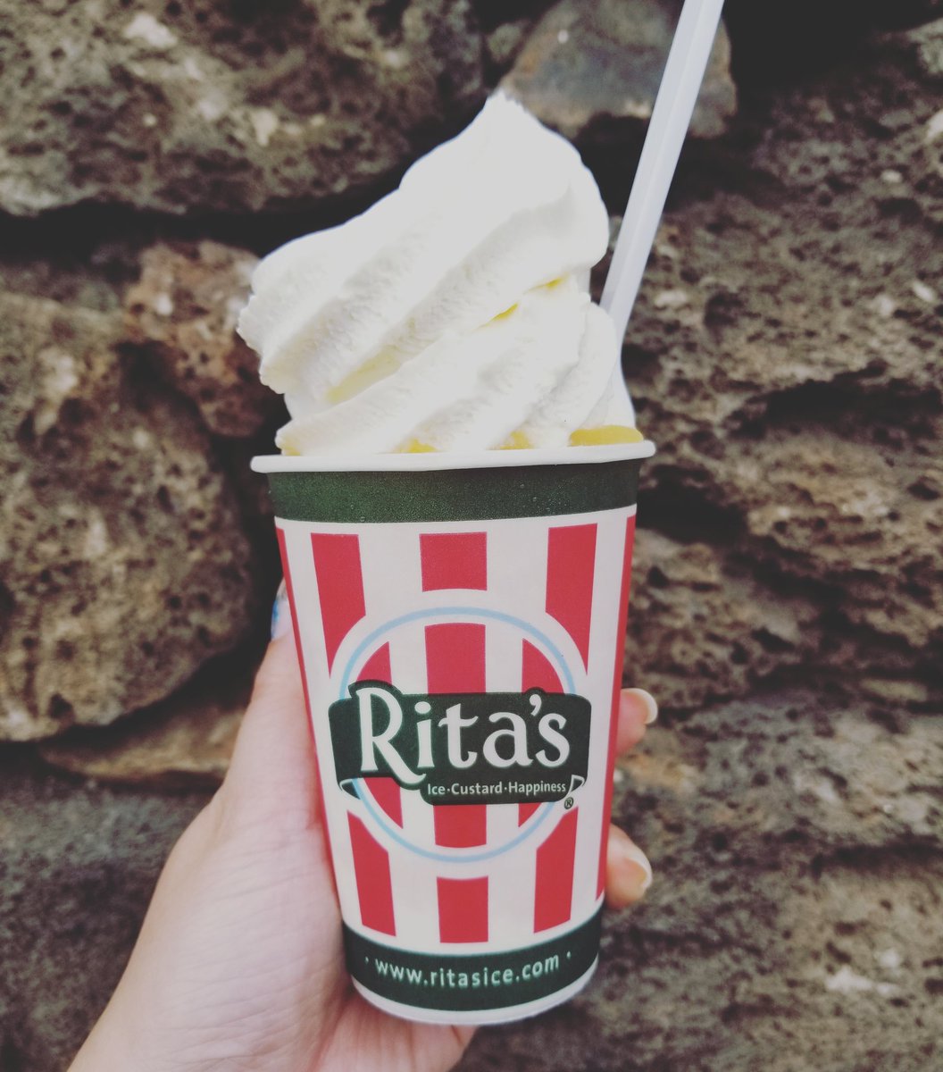 daidouji's tweet photo. Gelati from Rita's grand opening yesterday. Vanilla frozen custard with mango Italian ice. https://t.co/RQgnLygjQA