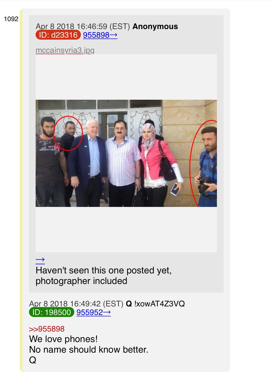 JohnOutbakjak's tweet photo. [Q drop 1092] #Qanon John McCain happily posing for the cameras in Syria. Q loves phones. https://t.co/NRXaT9xlnM