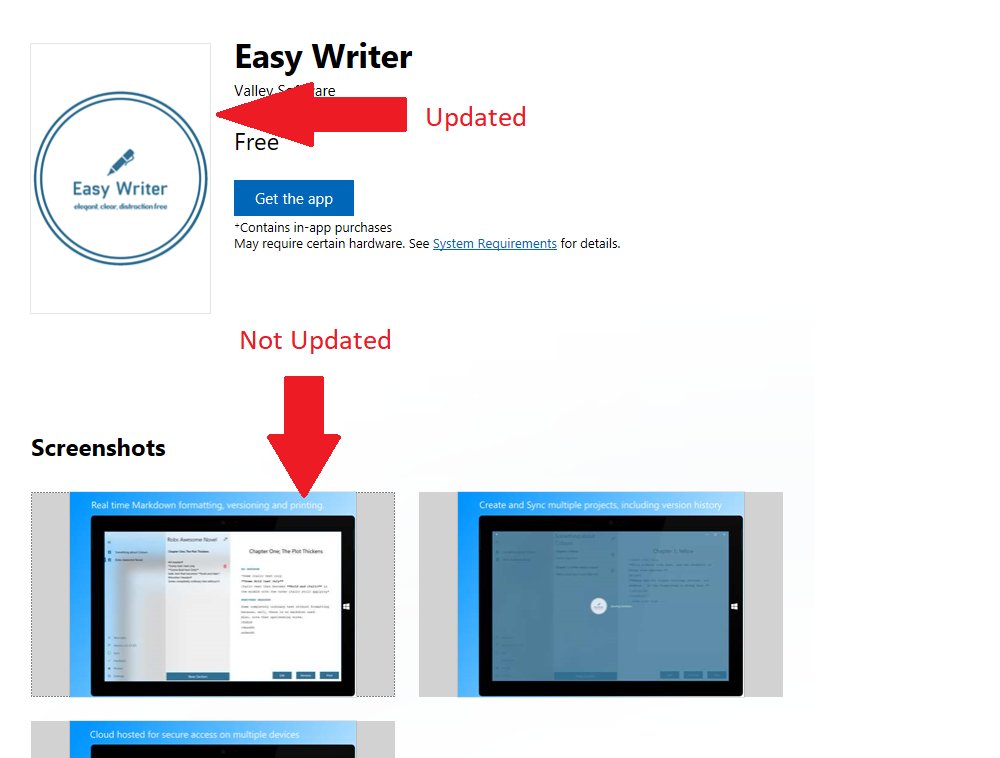 Valley_Software's tweet photo. Fun fact; #store assets don't all update at the same time after submission.
In this example; The Logo asset has updated but the screenshot has not.
#uwp #windowsdev #microsoftstore #easywriter https://t.co/RfAStLyXOB