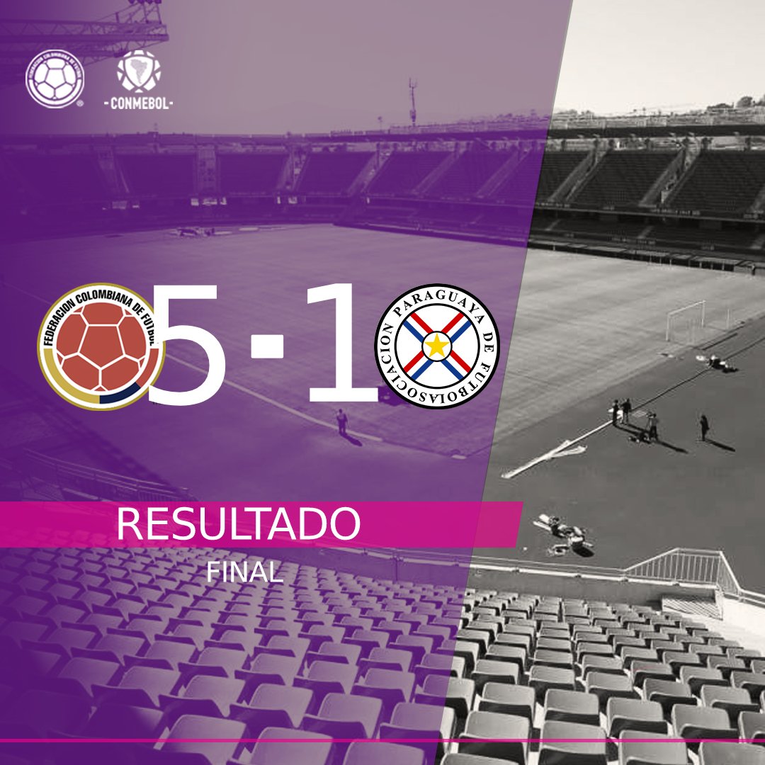 FCFSeleccionCol's tweet photo. Final del partido #COL 🇨🇴5-1🇵🇾 #PAR 

#COLPAR #FCFFemenina #CopaAméricaFemenina #CopaAméricaFemenina2018. https://t.co/noQSVahLYq