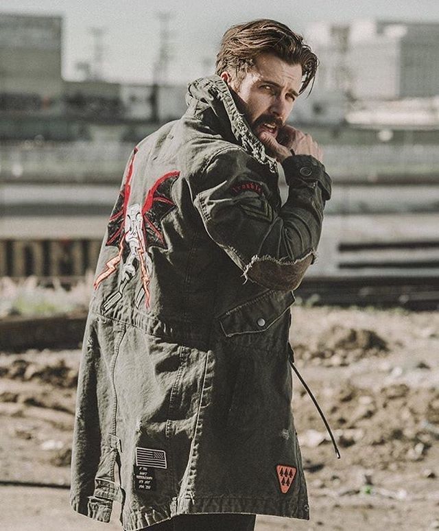 LeviStockeFans's tweet photo. Regrann from @preach -  GAME CHANGER 
@levistocke wearing military parka PSYCHOPATH WOLF - inspired by WW2 era military gear. 
#preachboyz #preachla #style #styleinspo #menstyle #mensfashion #fashion - #regrann https://t.co/FXY57txGKl