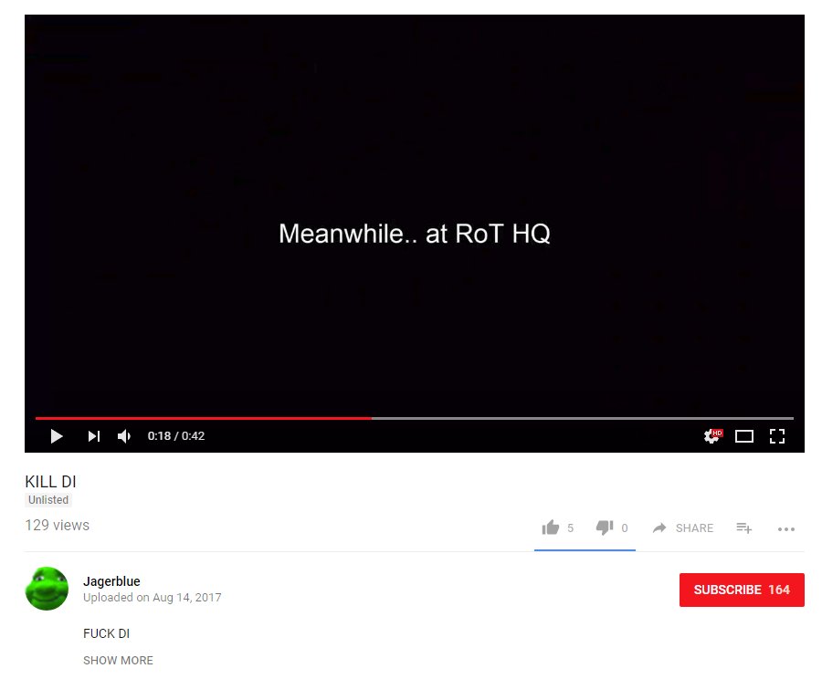 Rot_Leaks's tweet image. Excerpt 25: An unlisted video from RoT member Jagerblue's channel showing their attitude to DDoSing the clan DI, and simultaneously implicating their officials 'Dark' and 'Zulu' being associated with DDoS.

Don't bother removing it btw I'll just reupload.

youtube.com/watch?v=K70lPW…