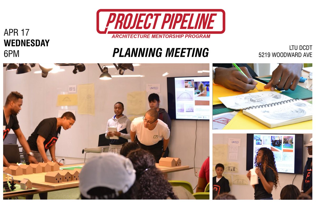 NOMADetroit's tweet image. Come join us April 17th at 6pm to help plan this year's Project Pipeline, where you can inspire high school students to pursue a career in design and architecture! #projectpipeline @NOMAstudents #architecture