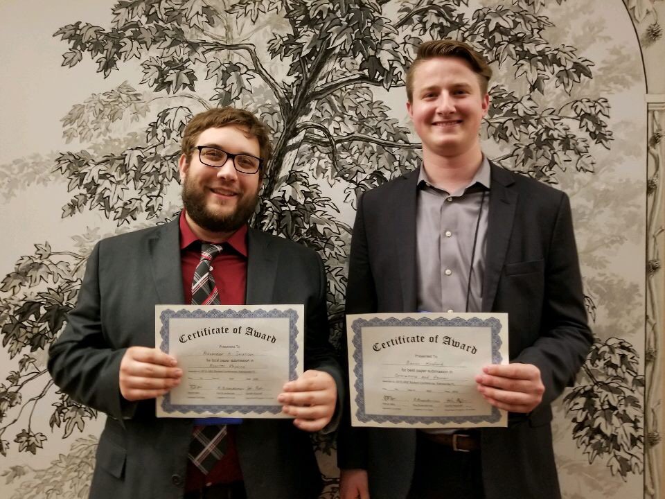 Congratulations Aaron Huxford and @aswenson5421 for winning "Best Paper Submission" in "Operations and Power" and "Reactor Physics!" 👐 #ANSStudentConference @UWMadisonEP