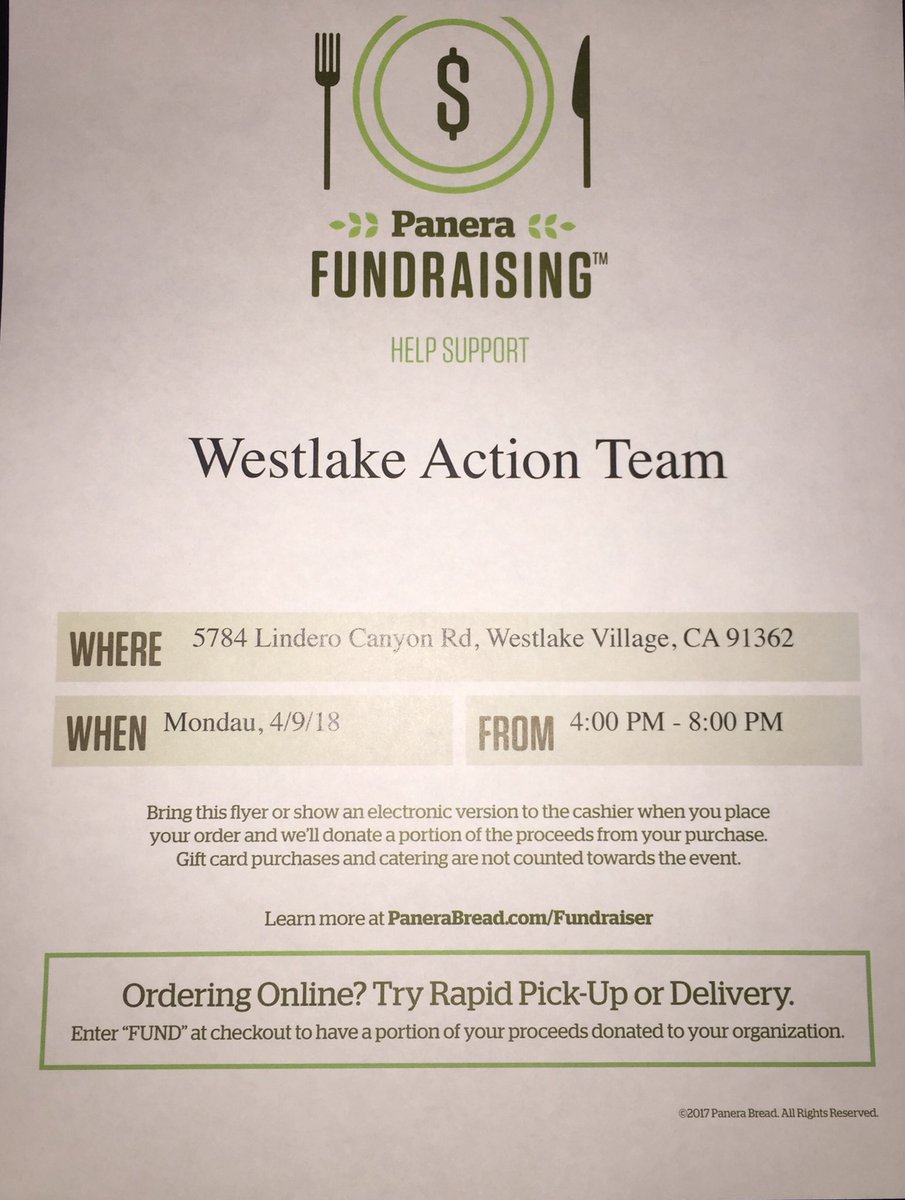 actionteamwhs's tweet photo. Eat dinner TOMORROW at Panera Bread off of Lindero Canyon Rd! This is our last fundraiser, so make sure to come out and support! https://t.co/gjqbmw5761