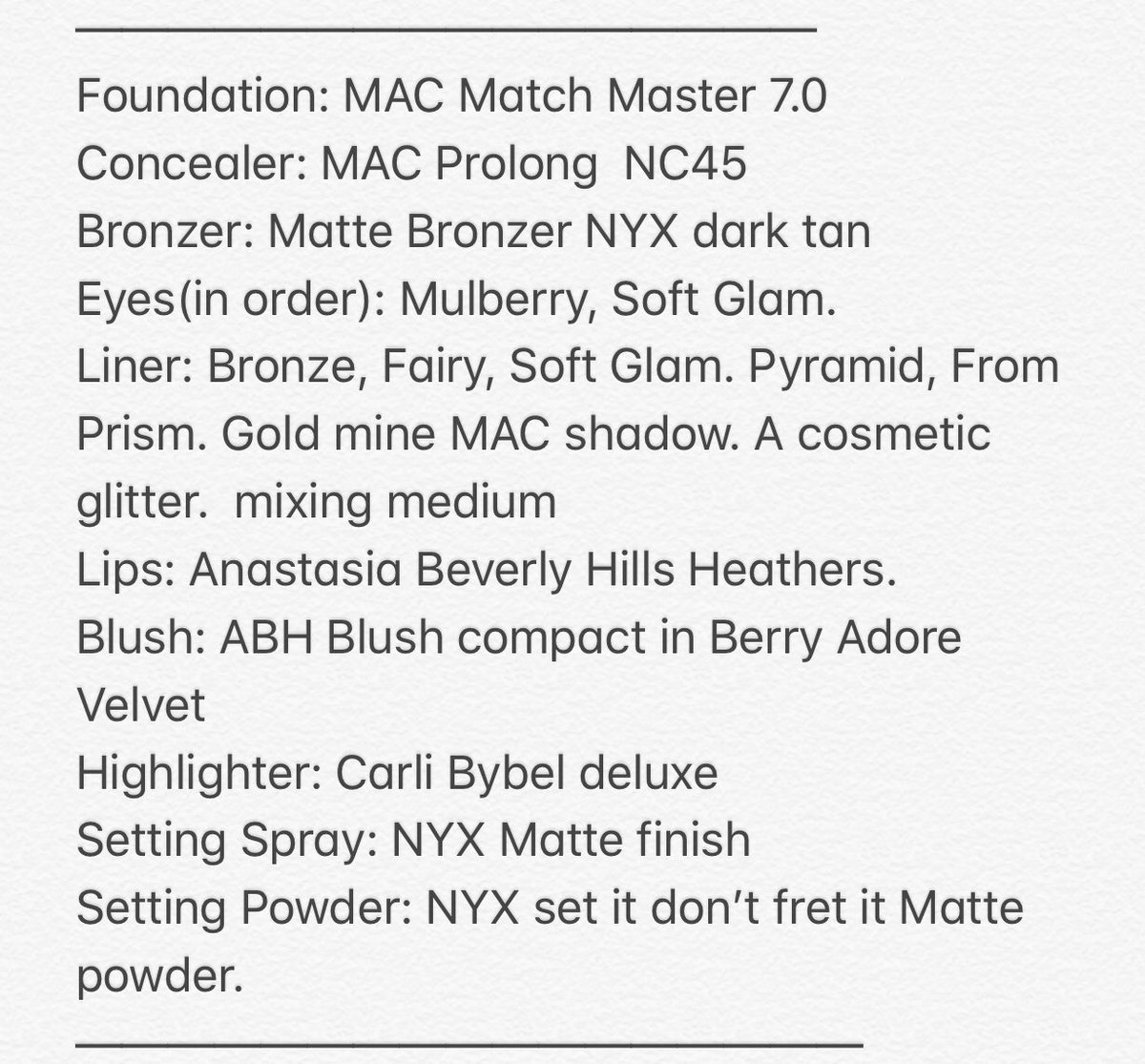 mansikmua's tweet photo. All the products I have used!!! #beauty #prom #promlooks #prom2k18 #makeup #ABHsoftglam #AnastasiaBeverlyHills #norvina #bh #MAC #mua https://t.co/1UUvp5wA2u