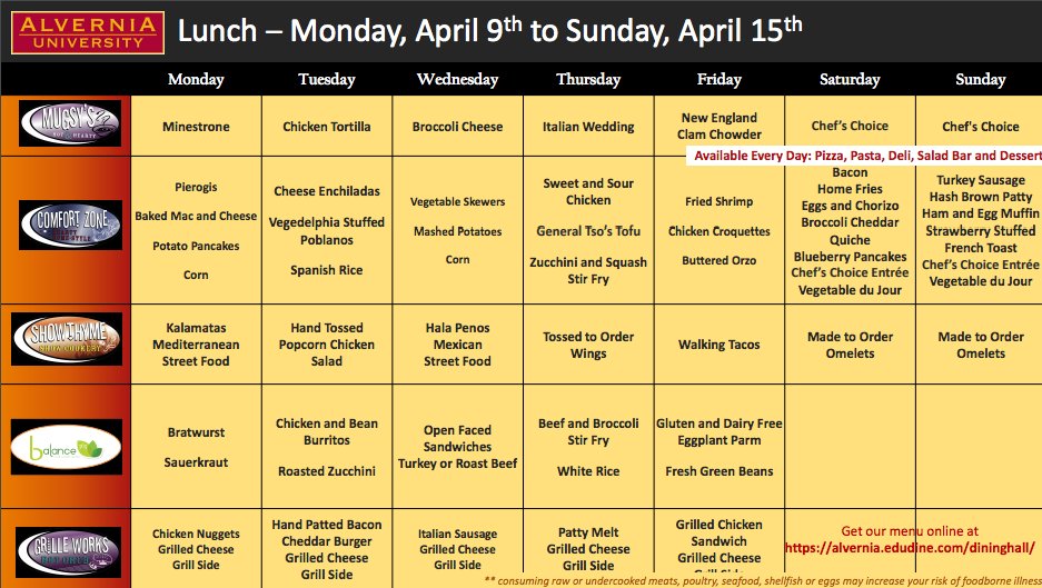 Aladdin Food Management At Alvernia On Twitter The Menu At The